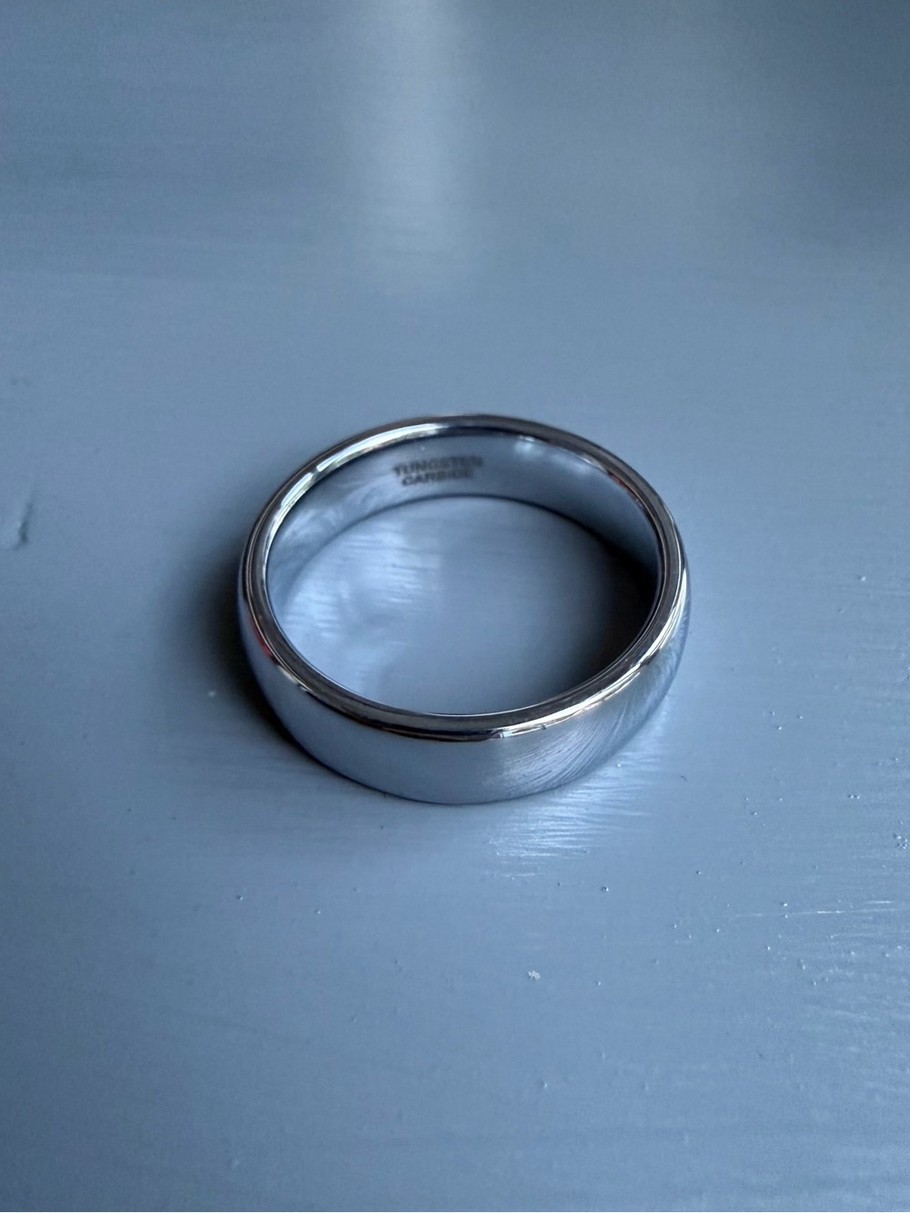 Tungsten Carbide Ring with Polished Silver Tone Size 10.25